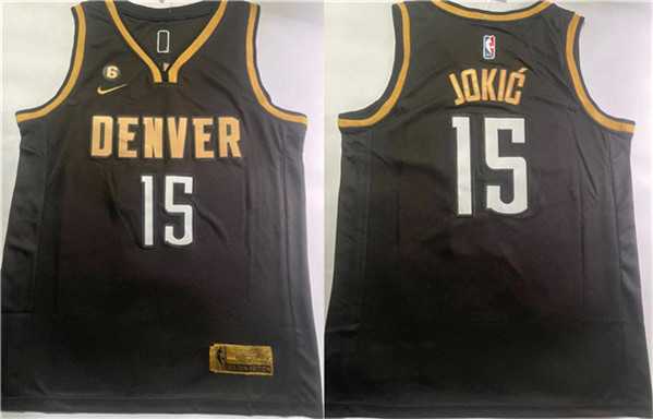 Mens Denver Nuggets #15 Nikola Jokic Black With NO.6 Patch Stitched Jersey->denver nuggets->NBA Jersey